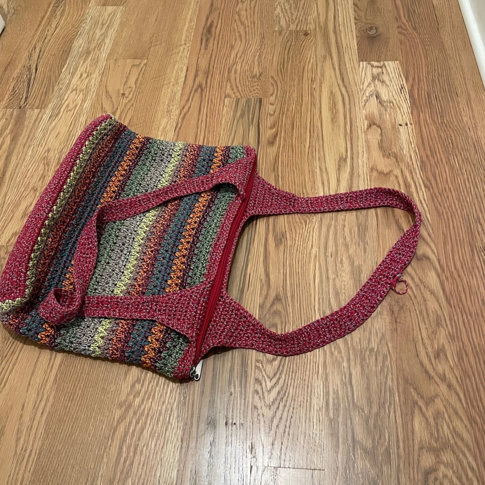 The Sak Crochet Stripe Shoulder Bag Multi Color Leather Tassels - Picture 4 of 8
